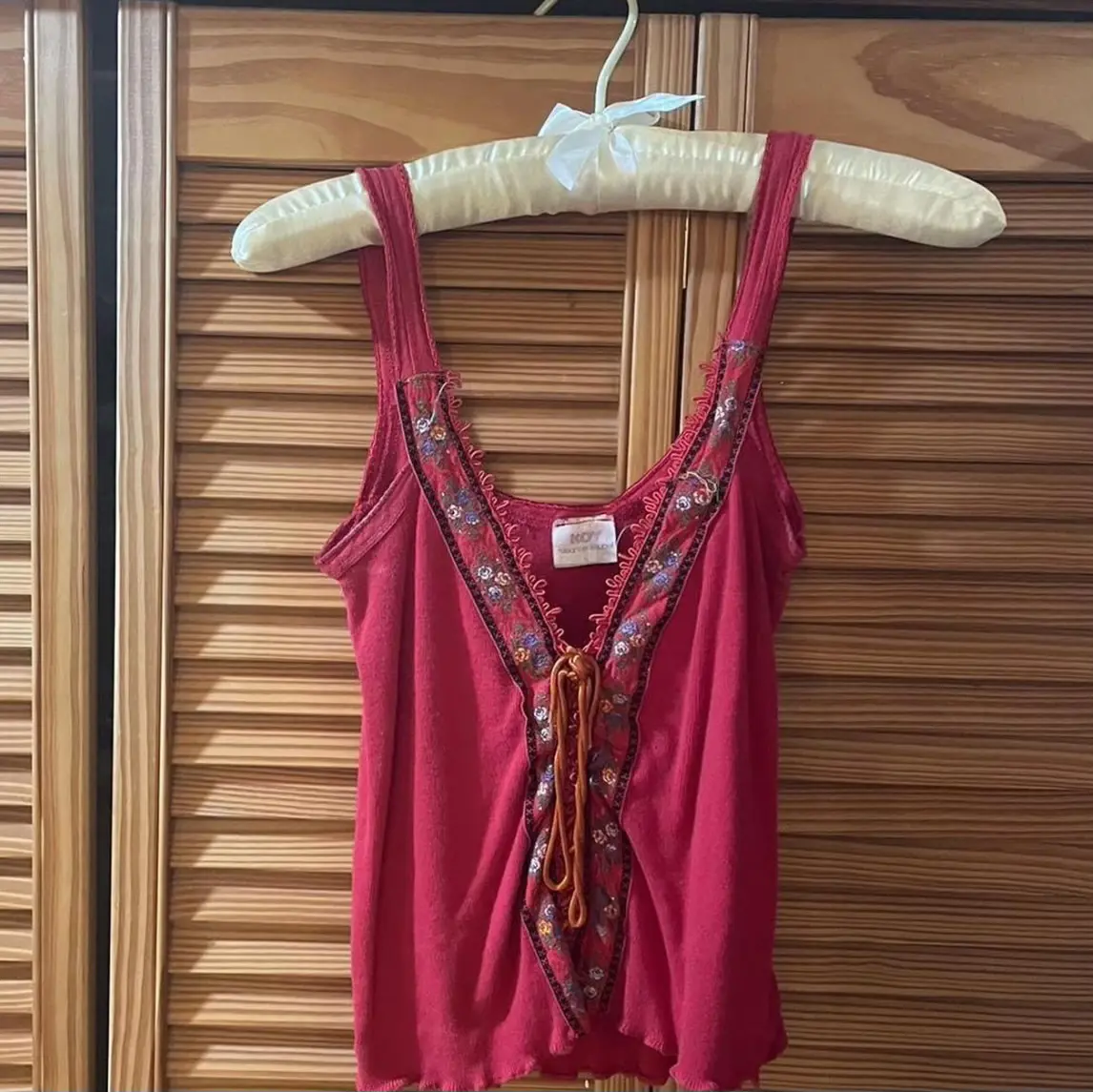 70s Red Lace Cami Top with Flower Detailing