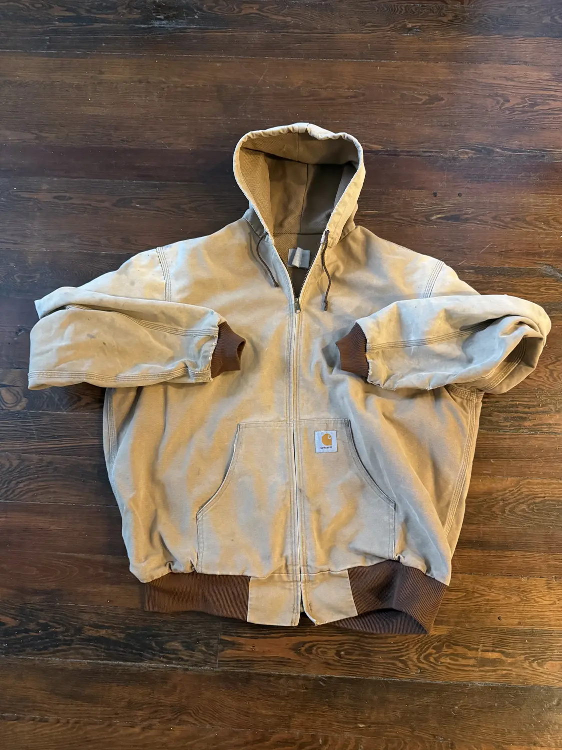 Vintage Tan Carhartt Zip Up Hooded Jacket